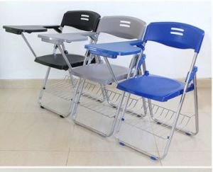 Fácil plegable sala de formación Silla de acero con almohadilla de escritura